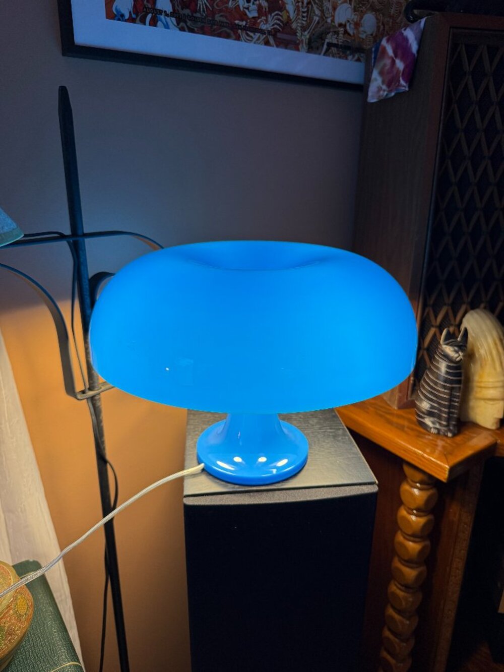 Mid-Century Modern Blue Mushroom Table Lamp Retro Space Age Acrylic Desk Light
